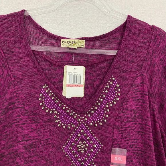 New One World Purple Mulberry Embellished Soft Knit Tunic Sweater XXL - Picture 4 of 9